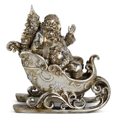 Antiqued Silver Santa In Sleigh