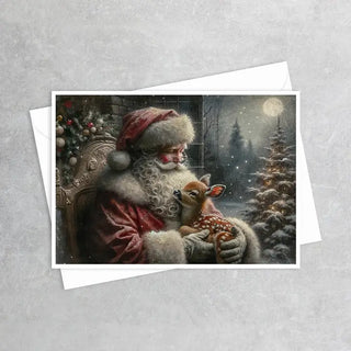 Vintage Santa Claus and Baby Reindeer - Note Card