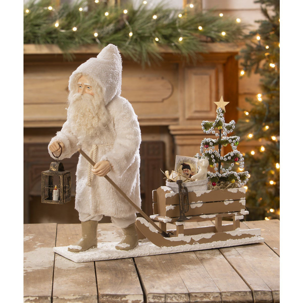 Bethany Lowe Vintage Santa Pulling Sled