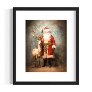 8x10 Santa Claus and Rudolf Reindeer Antique Print Wall Decor