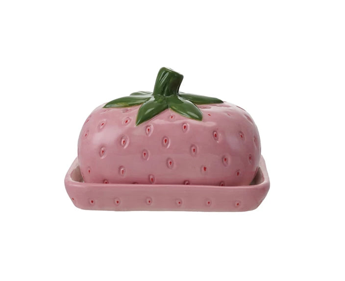 Hand Painted Strawberry Butter Dish