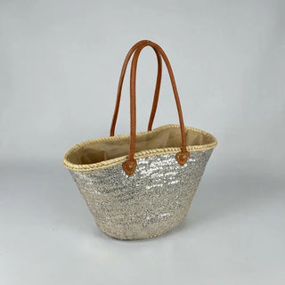 Silver Sequined French Market Basket