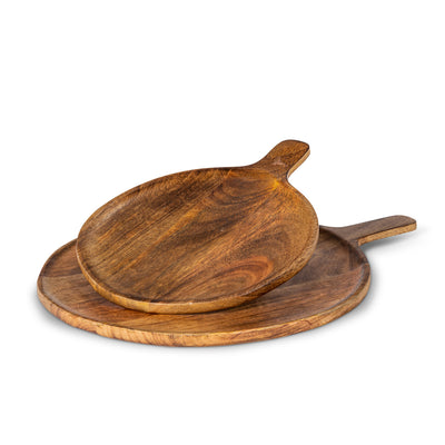 Set of 2 Round Wood Serving Trays