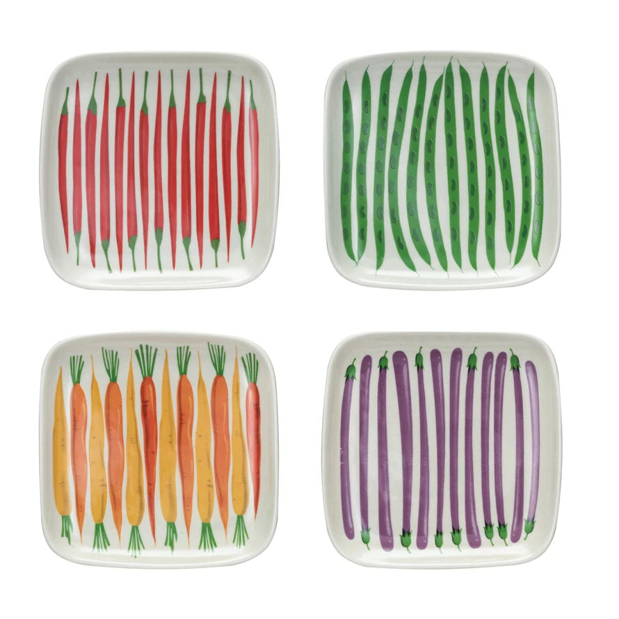 Set of 4 Hand Painted Vegetable Plates