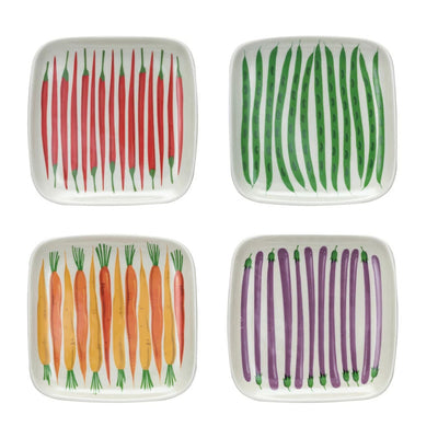 Set of 4 Hand Painted Vegetable Plates