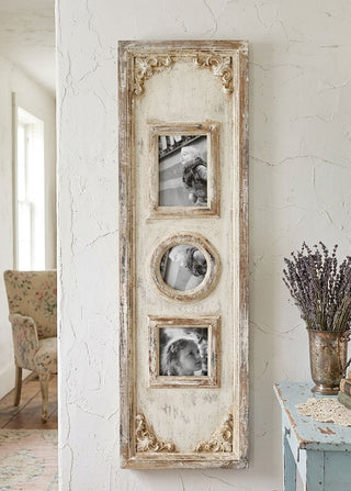 39.5" Antiqued Whitewashed Panel Triple Photo Frame