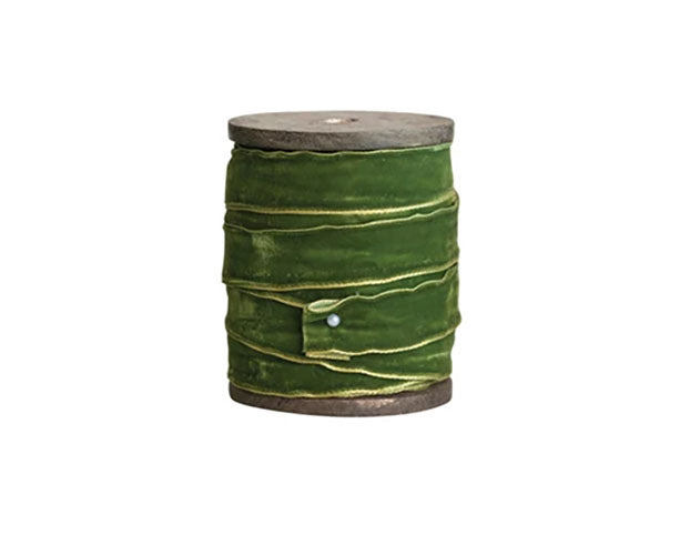 Wooden Spool with Velvet Ribbon - Choose From 3 Shades of Green