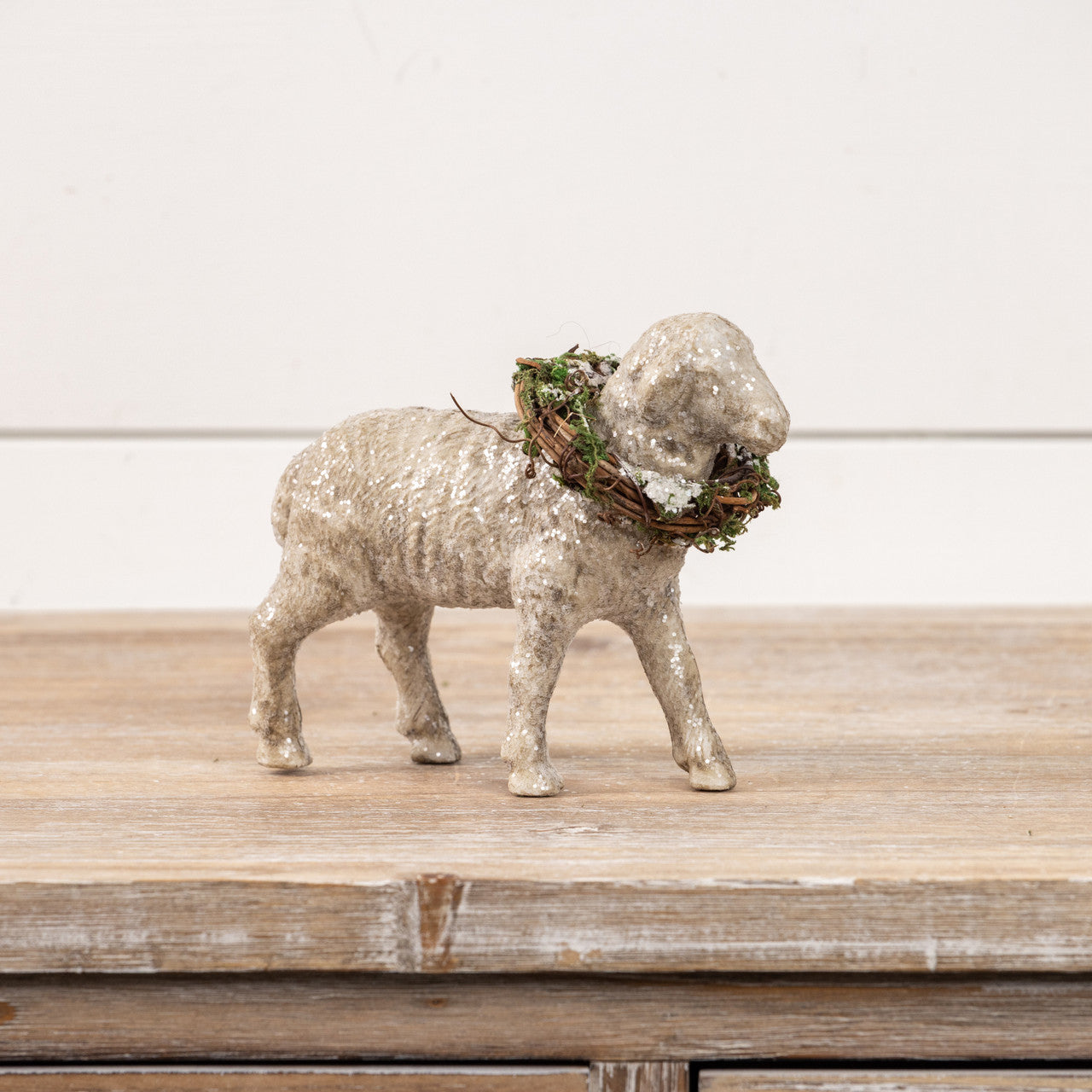 Paper Mache Sheep with Wreath