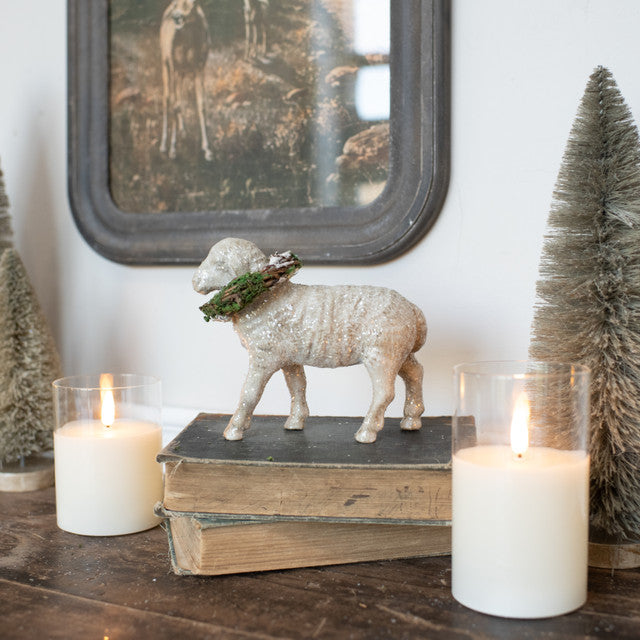 Paper Mache Sheep with Wreath