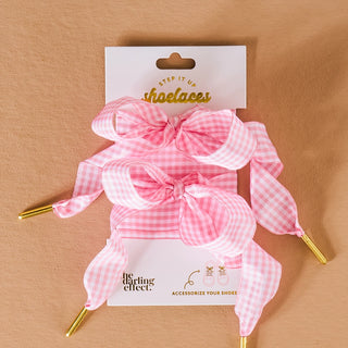 Gingham Pink and White Shoelaces