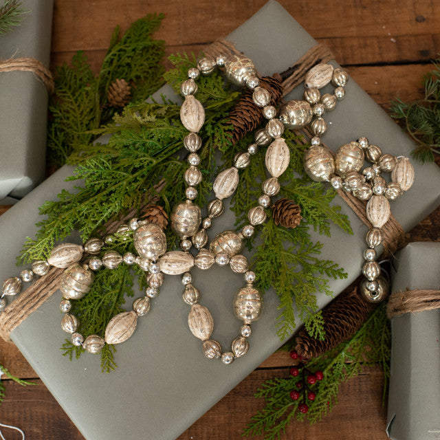 72" Vintage Style Silver and White Glass Garland