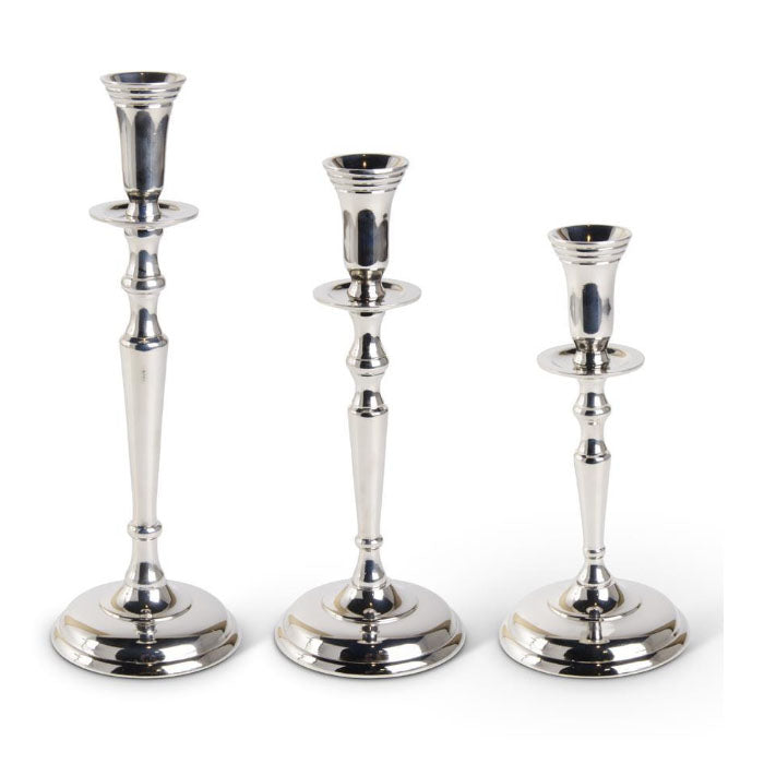 Set of 3 Polished Silver Traditional Candlesticks