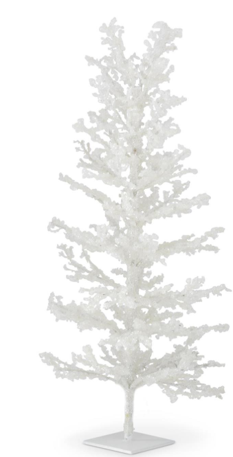 30" Silver Glittered White Ice Tree