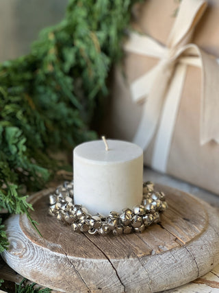 Jingle All The Way Bell Candle Ring Wreath - Silver