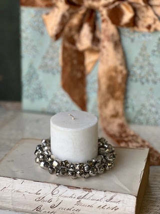 Jingle All The Way Bell Candle Ring Wreath - Silver
