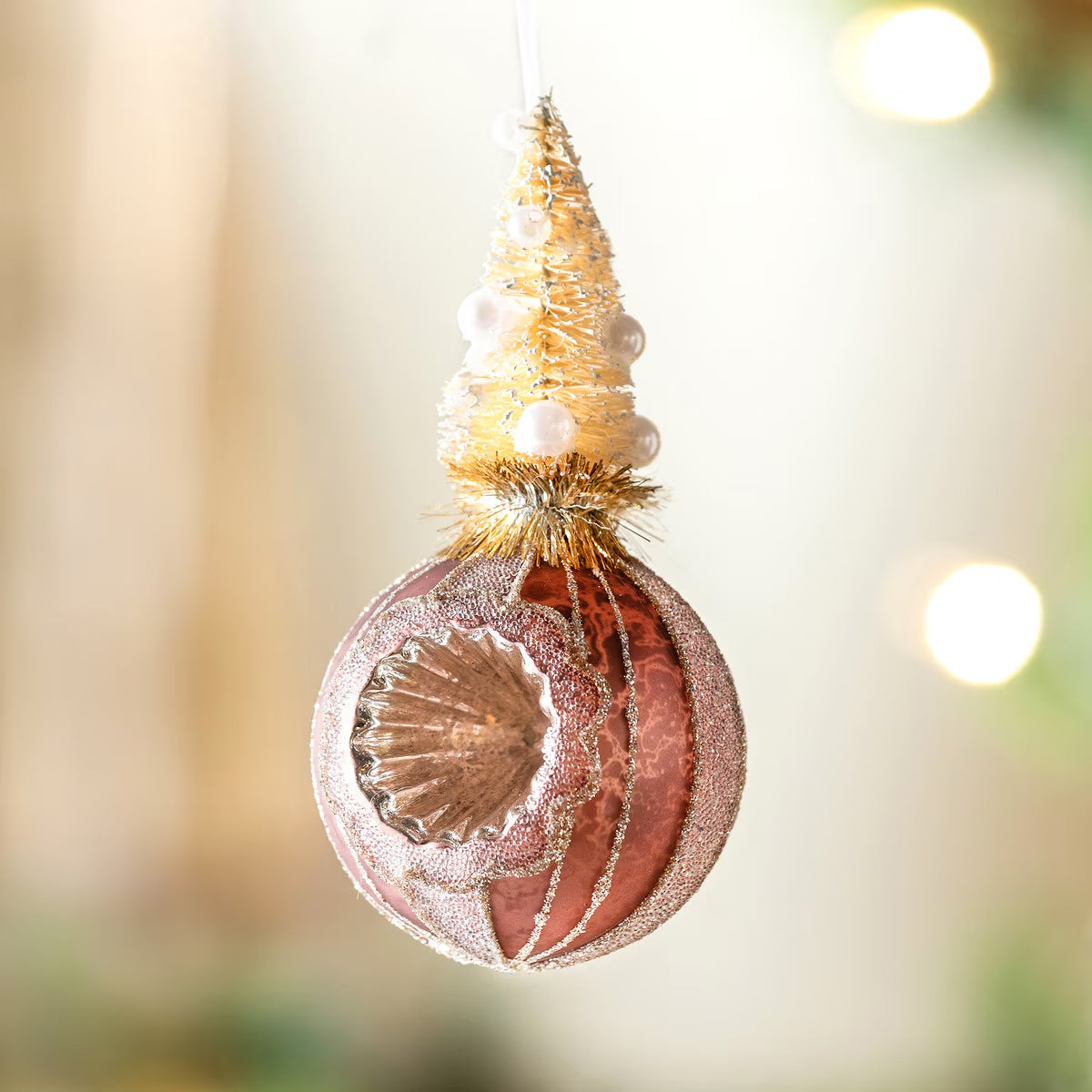 Frosted Sisal Tree on Reflector Ball - Rose