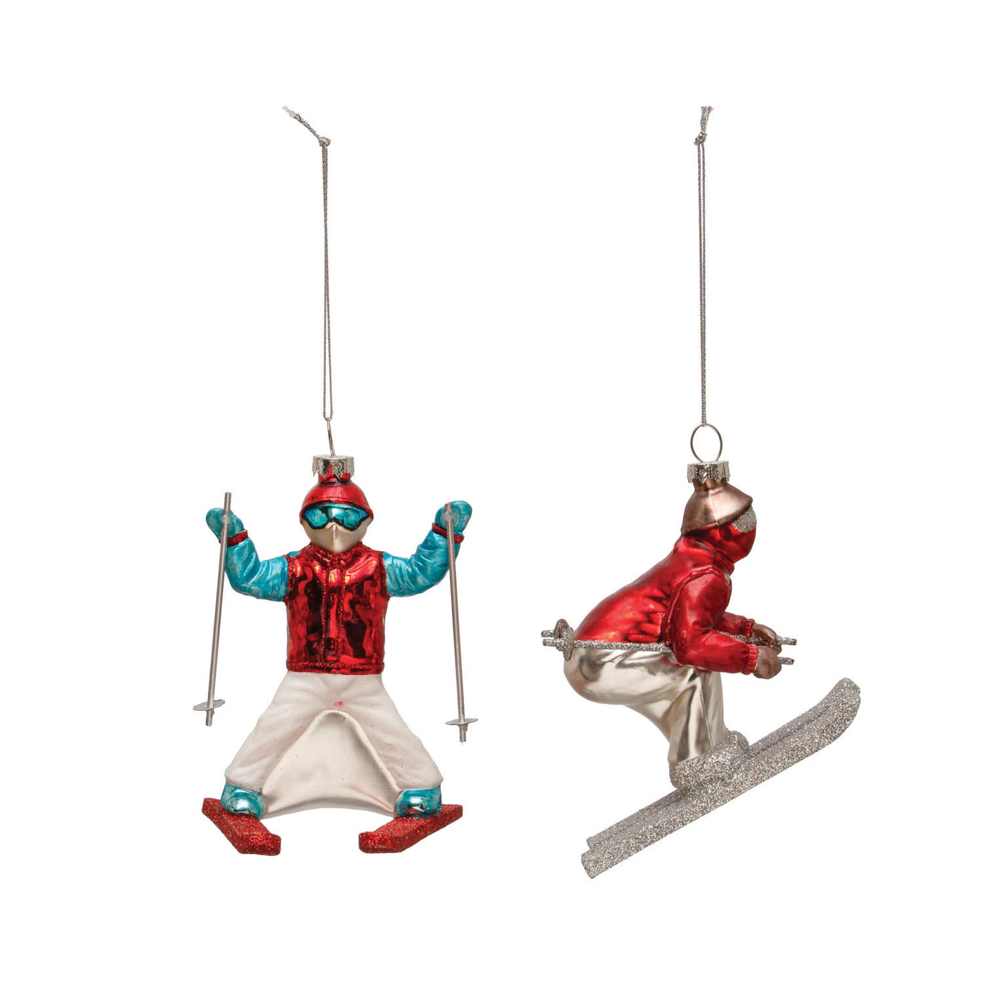 Set of 2 Hand Painted Skier Ornaments