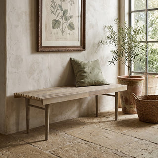 Slatted Washed Wooden Bench