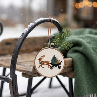 Reindeer & Sleigh Embroidered Ornament