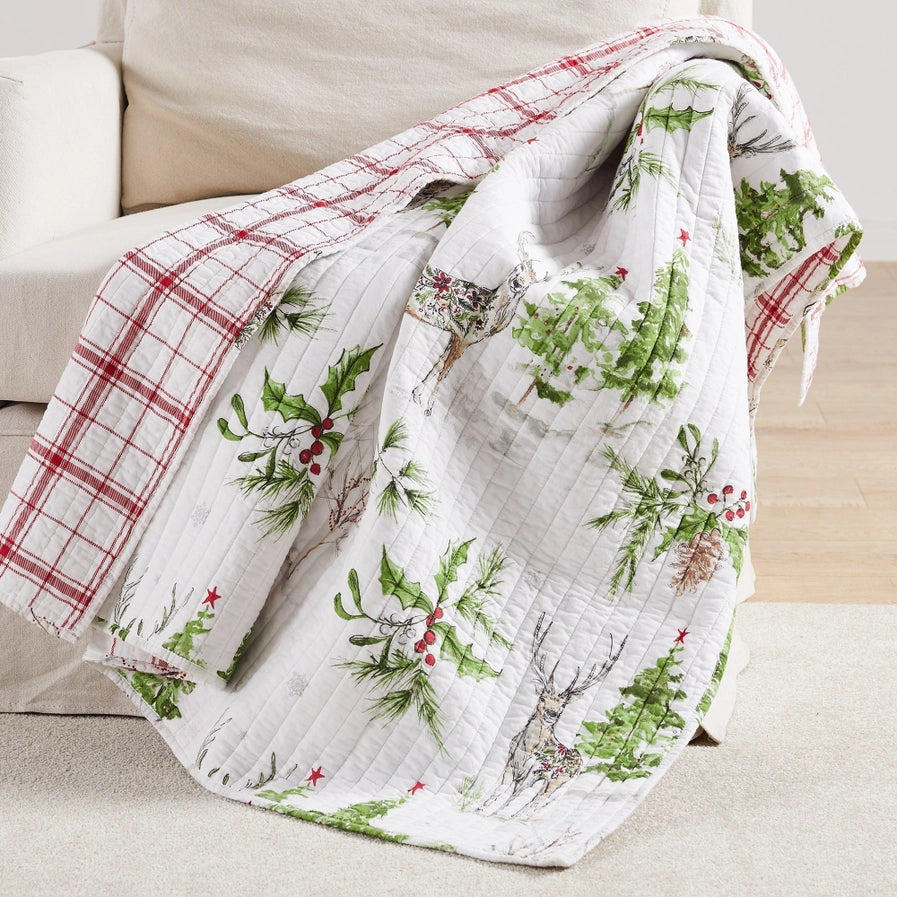 Reindeer Wonderland Holiday Reversible Quilted Throw