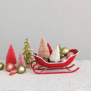Red and White Metal Sleigh Dish