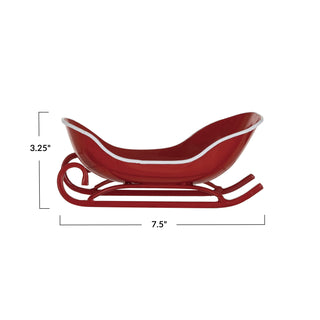 Red and White Metal Sleigh Dish