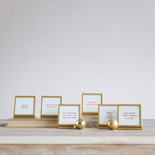 3" Gold Metal and Glass Holiday Saying Frame — Choose Your Style