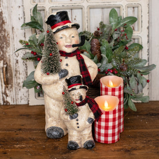 Vintage Style Paper Mache Snowman with Tree - Choose Size - Small