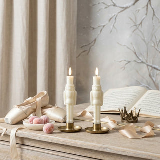 Set of 2 - 7.5" 3D Flame Cream Shimmer Nutcracker Taper Candles