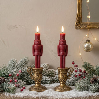 Set of 2 - 7.5" 3D Flame Red Nutcracker Taper Candles