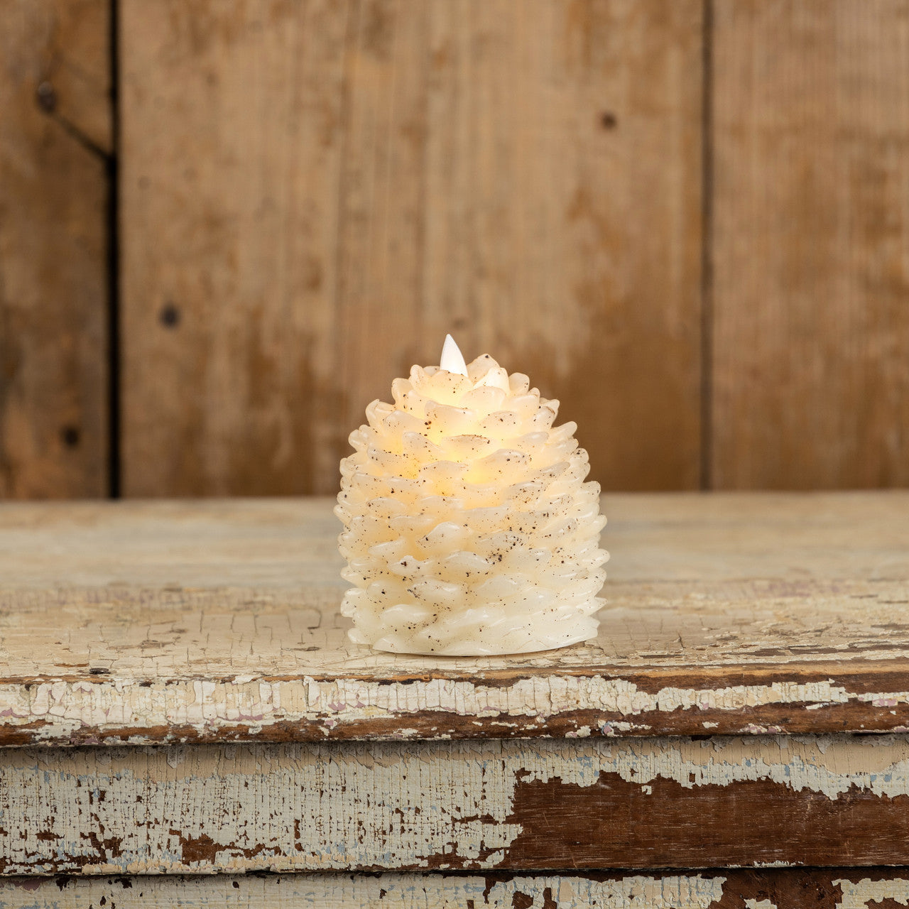 LED Ivory Pinecone Moving Flame Candle - Choose Size