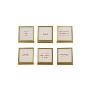 3" Gold Metal and Glass Holiday Saying Frame — Choose Your Style