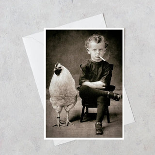 Smoking Boy with Chicken - Note Card