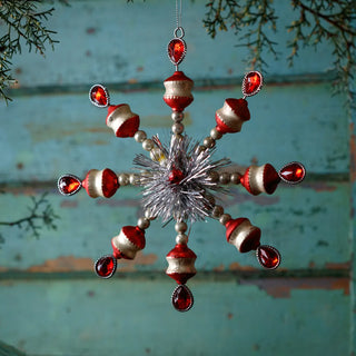 Red and White Glass Snowflake Ornaments