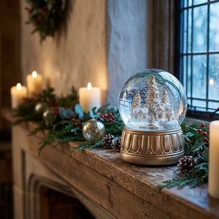Gold & Cream Winter Scene Musical Snow Globe