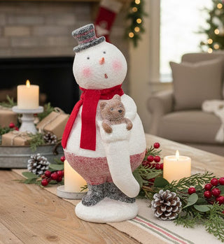Snowman with Teddy Bear Figurine