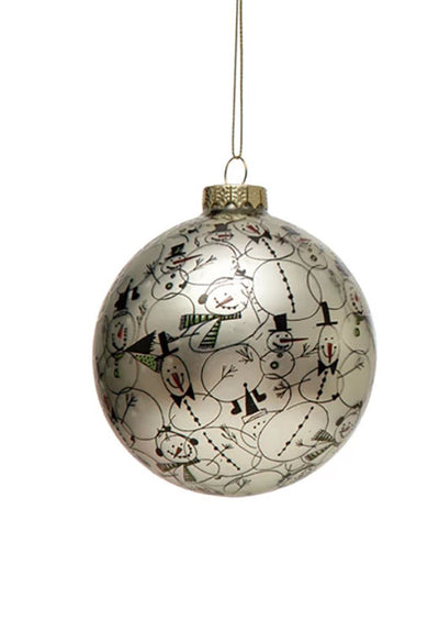 Modern Holiday Glass Christmas Ball - Choose Santa or Snowman