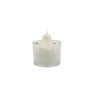 Melting Snowman Candle In Glass Vessel with Snowflakes