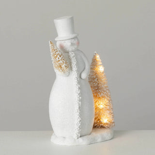 LED Snowman with Bottle Brush Tree