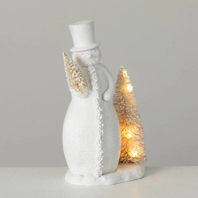 LED Snowman with Bottle Brush Tree