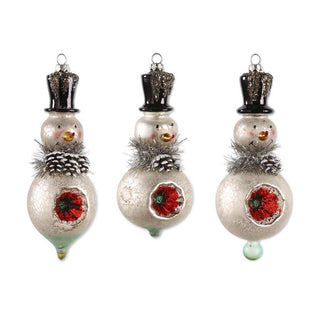 Vintage Style Mercury Glass Snowman Ornament - Choose Style