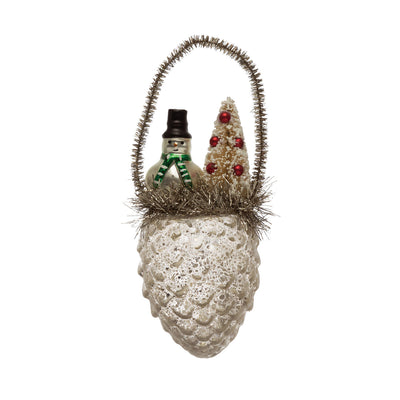 Mercury Glass Pinecone with Snowman