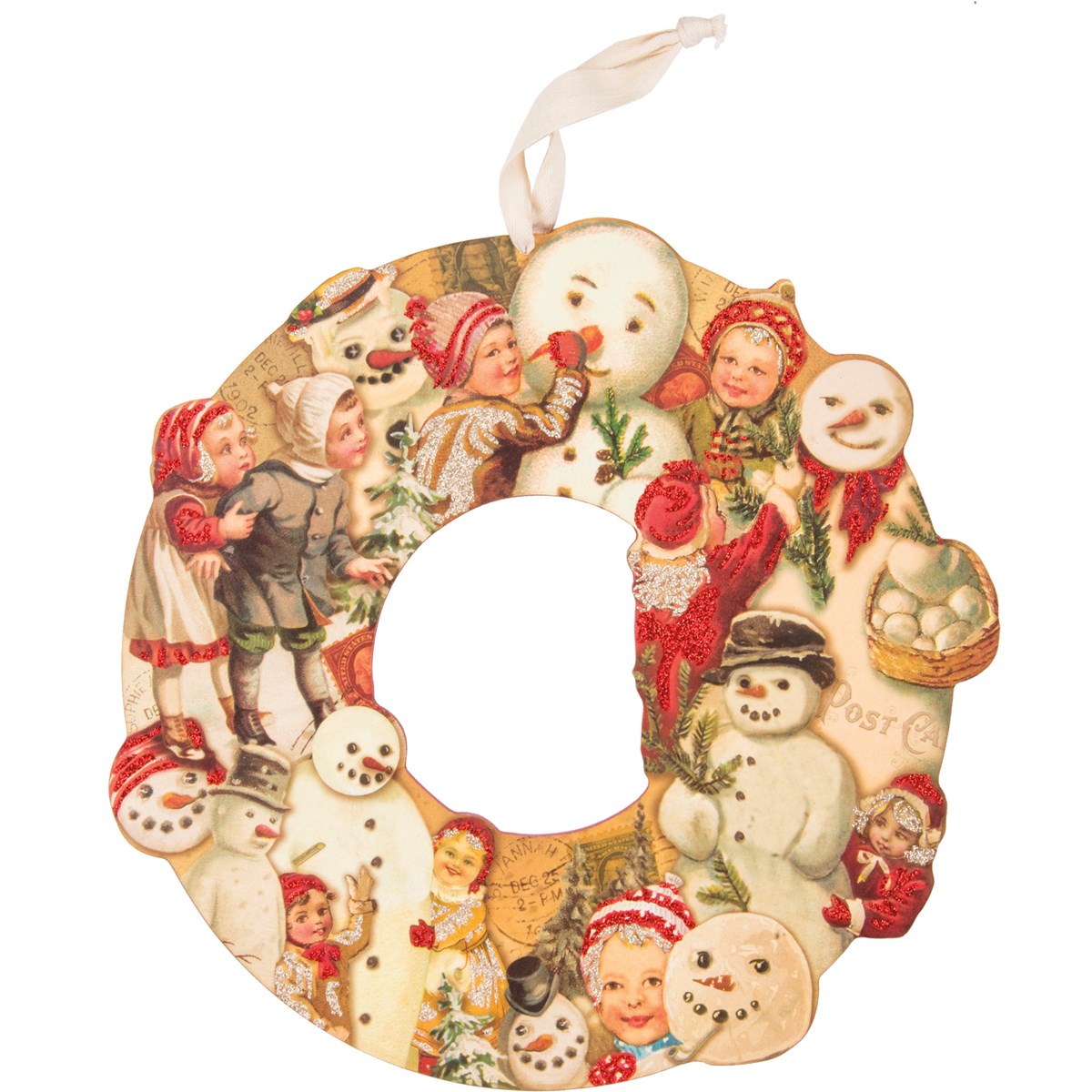 Vintage Style Snowman Postcard Wreath