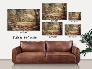 Vintage Winter Sledding Landscape Canvas Wall Art - Choose Size