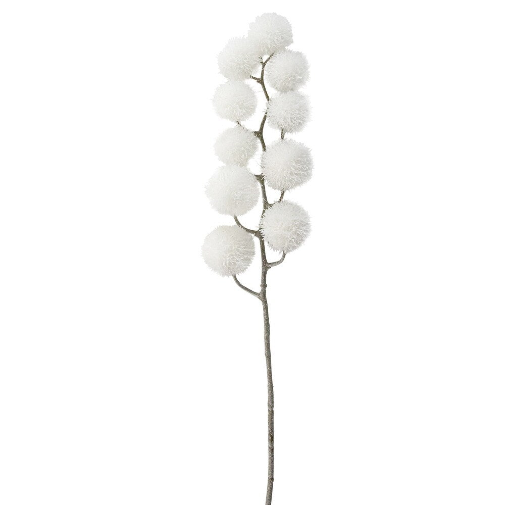 32" Snowy White Pom Pom Spray