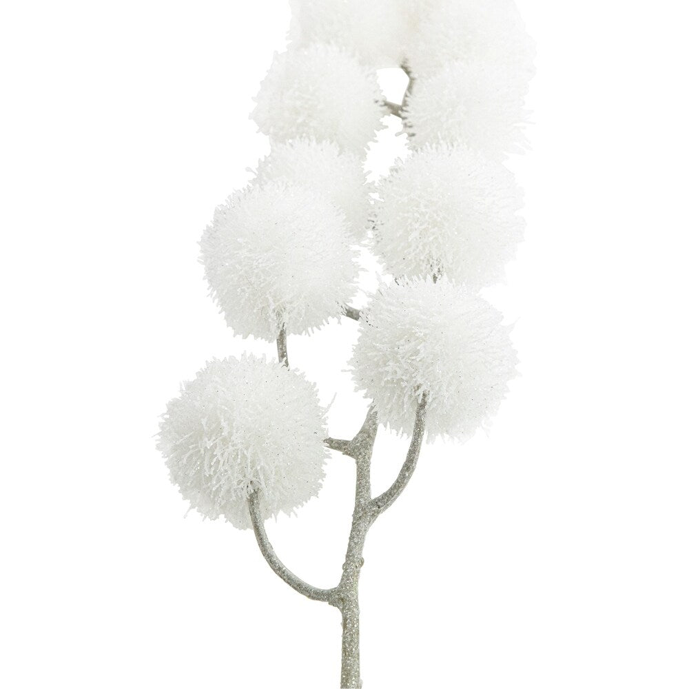 32" Snowy White Pom Pom Spray