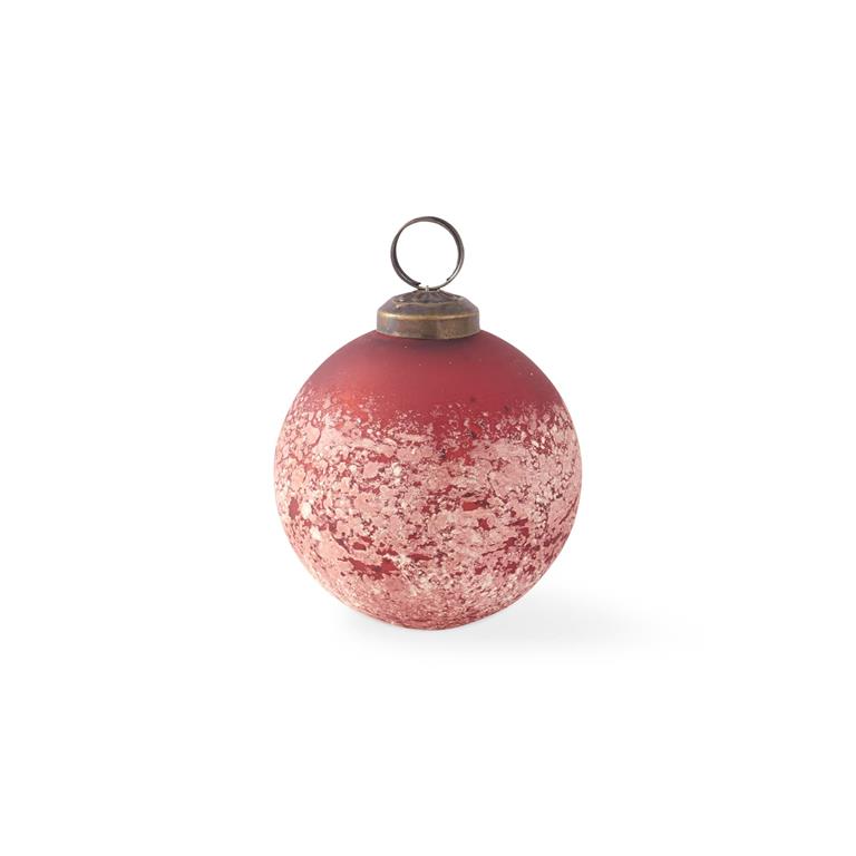 3 Inch Red & Half White Speckled Glass Ornament Christmas Ball