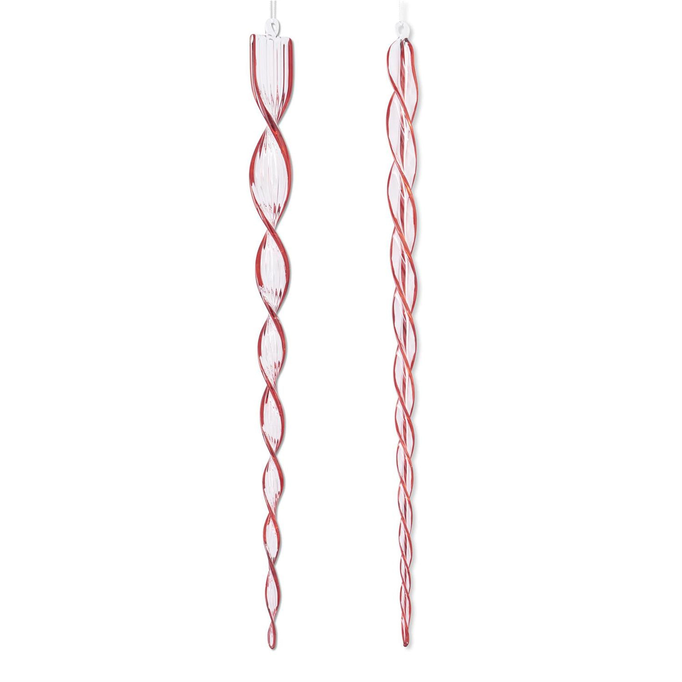 21" Red & Clear Glass Flat Spiral Icicle Ornament - Choose Style