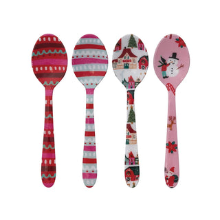 Set of 4 Enameled Covered Stainless Steel Holiday Spoons
