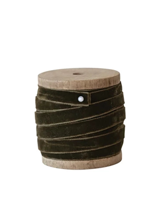 Wooden Spool with Velvet Ribbon - Choose From 3 Colors